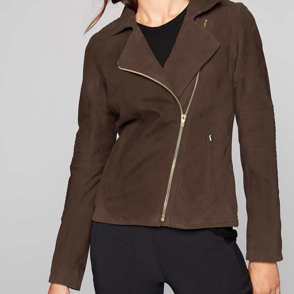 Athleta Brown Suede Moto Jacket